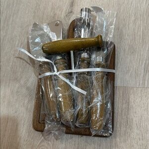 6-piece Wine & Cheese Wood Board Serving Gift Set wine opener cork knife spatula